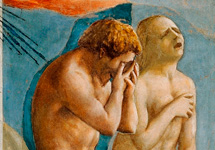 Изгнание Адама и Евы из рая. Фрагмент. Фрески капеллы Бранкаччи. Мазаччо