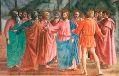 Чудо со статиром, или Уплата подати. Фрагмент. Фрески капеллы Бранкаччи. Мазаччо