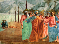 Чудо со статиром, или Уплата подати. Фрагмент. Фрески капеллы Бранкаччи. Мазаччо